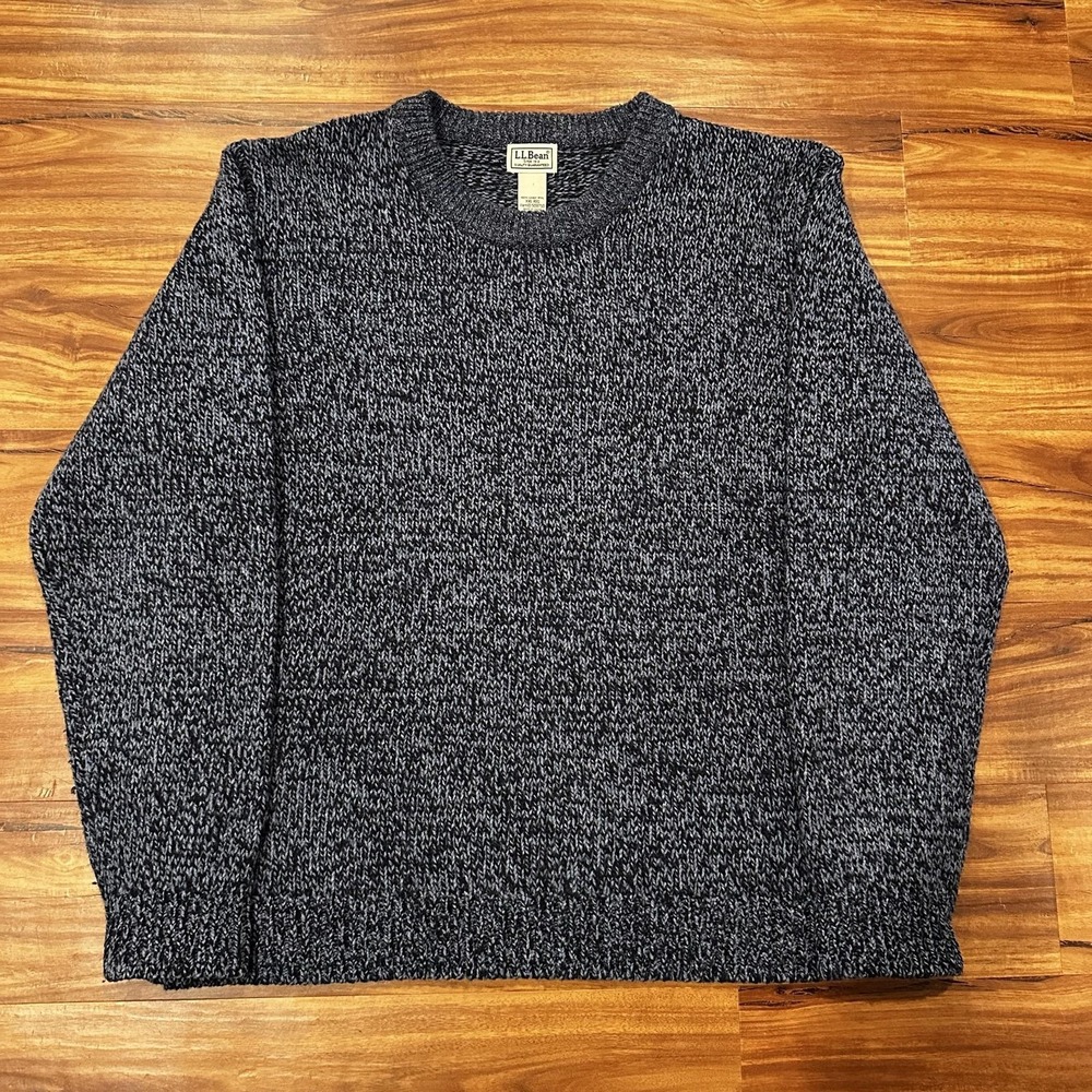 L.L.Bean Sweater Mens 2XL Gray Lambswool Chunky Knit Crewneck Pullover Winter